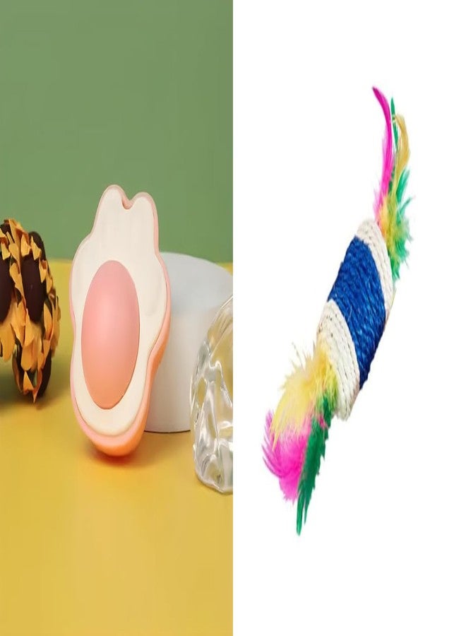 PET FUN لعبة قطط على شكل مخلب من بيت فن مع النعناع البري ونبات الكرمة الفضية | كرة حائط طبيعية لللعق، عصا إغراء للقطط مع ريشة وأسطوانة من حبل ورقي | مجموعة ألعاب تفاعلية من قطعتين - Image 1